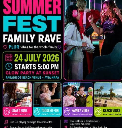 Rave Baby Rave Summer Fest: Family Rave & Glow Party in Ayia Napa at Paradisos Beach Venue