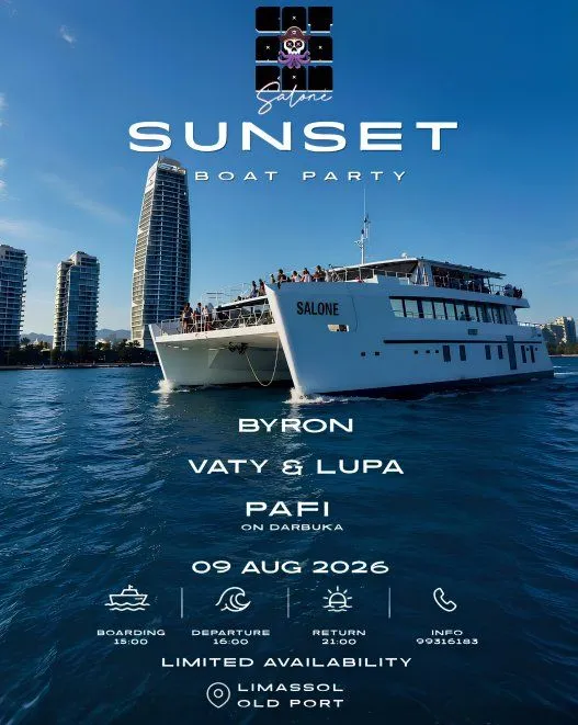 Sunset Boat Party - Salone Catamaran с Byron, Vaty & Lupa в Лимассоле